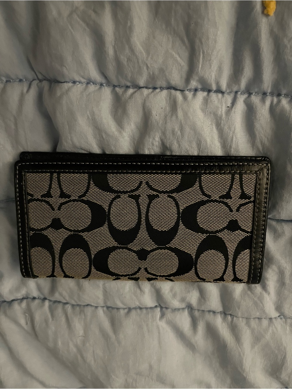 Coach Black and Tan Signature Canvas Card Holder with Key Ring